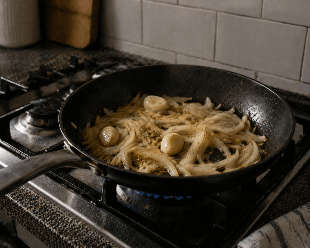 food cooking in pan