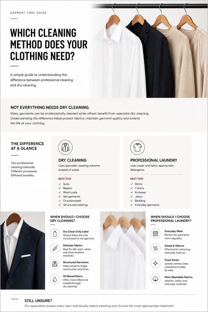 Infographic explaining how to choose the right cleaning method for your clothes.