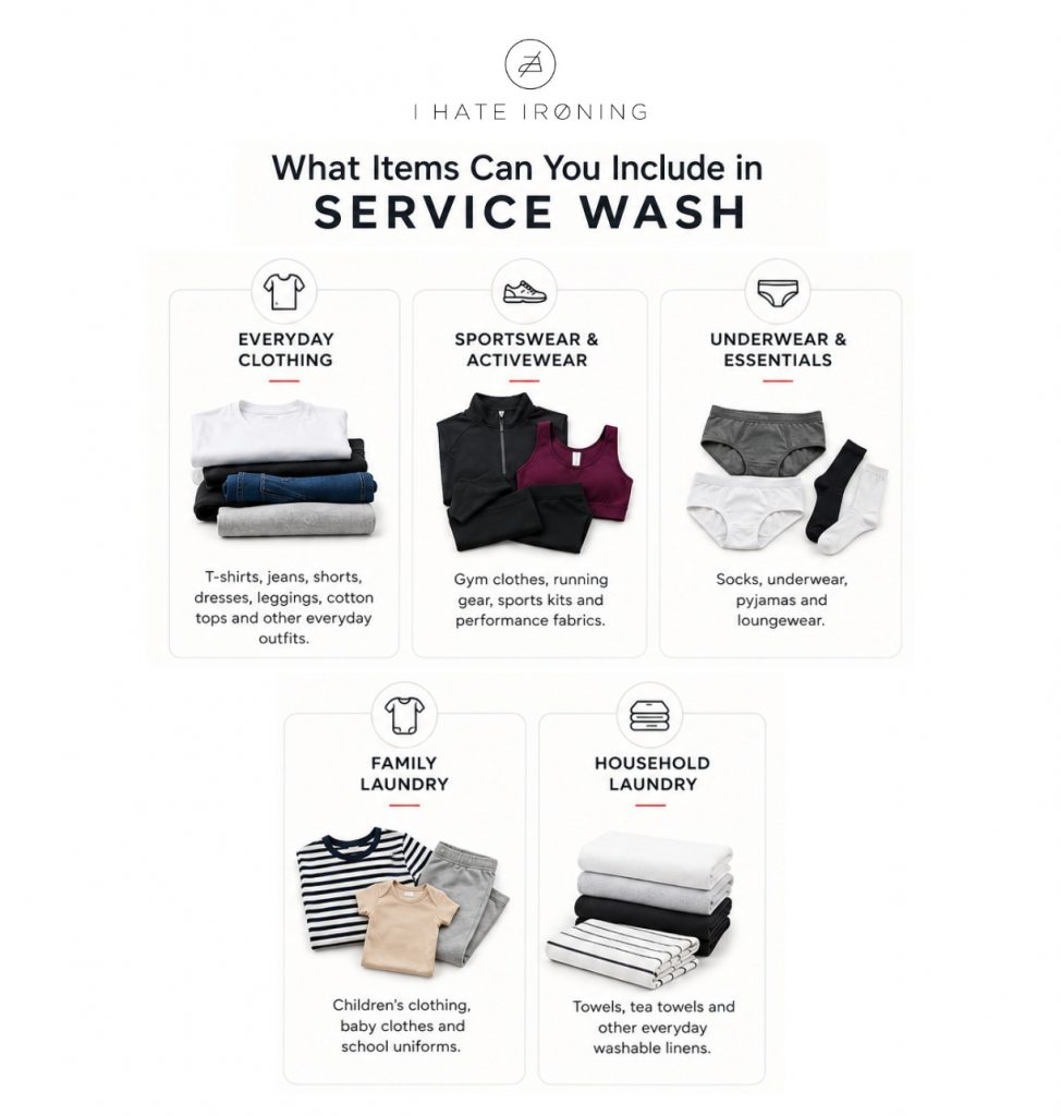 Items that can be included in a wash and fold service.